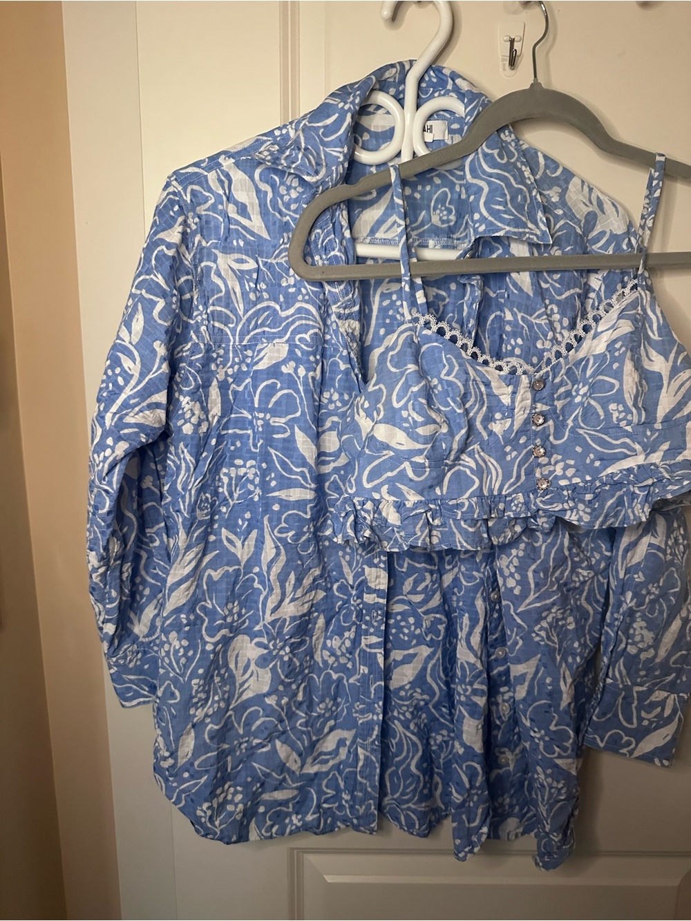Anthropologie button up with matching crop top